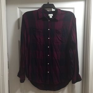 Navy blue and purple plaid button down